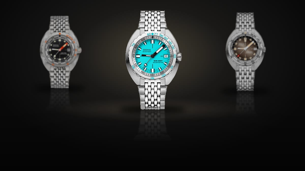 Our top picks: DOXA Sub 300T Aquamarine, DOXA Sub 300 Sharkhunter, DOXA Sub 250T GMT