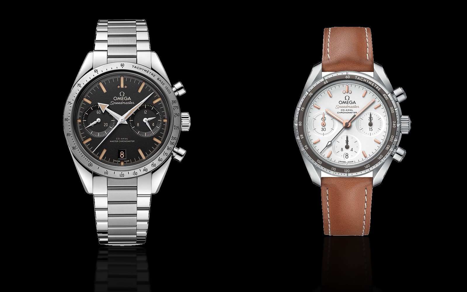 Omega Speedmaster 57 Co-Axial Master Chronometer Chronograph and Omega Speedmaster 38 Co-Axial Chronometer Chronograph
