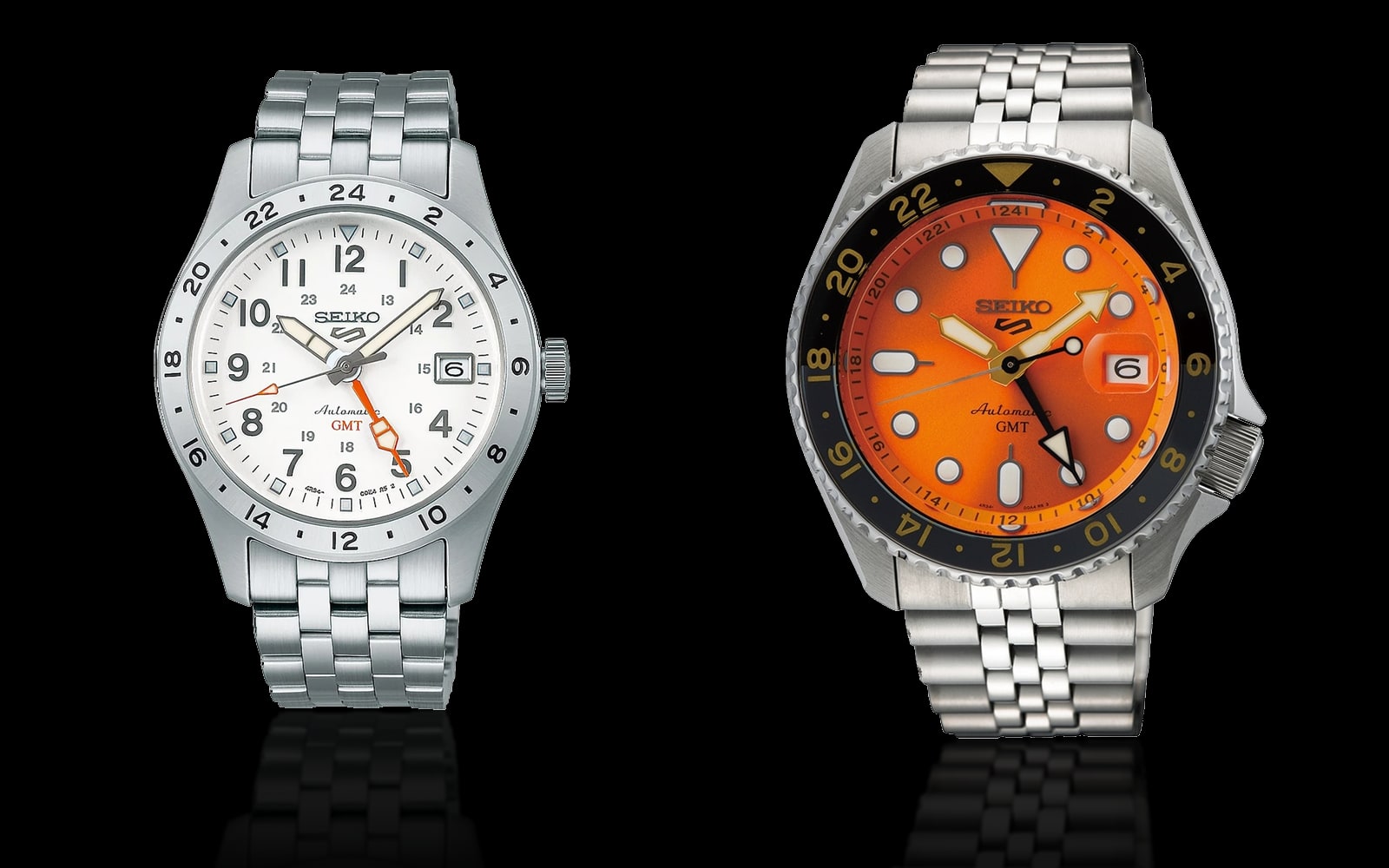 Seiko Overwhite Field GMT and Seiko 5 Sports Mikan Orange GMT SKX Re-Interpretation